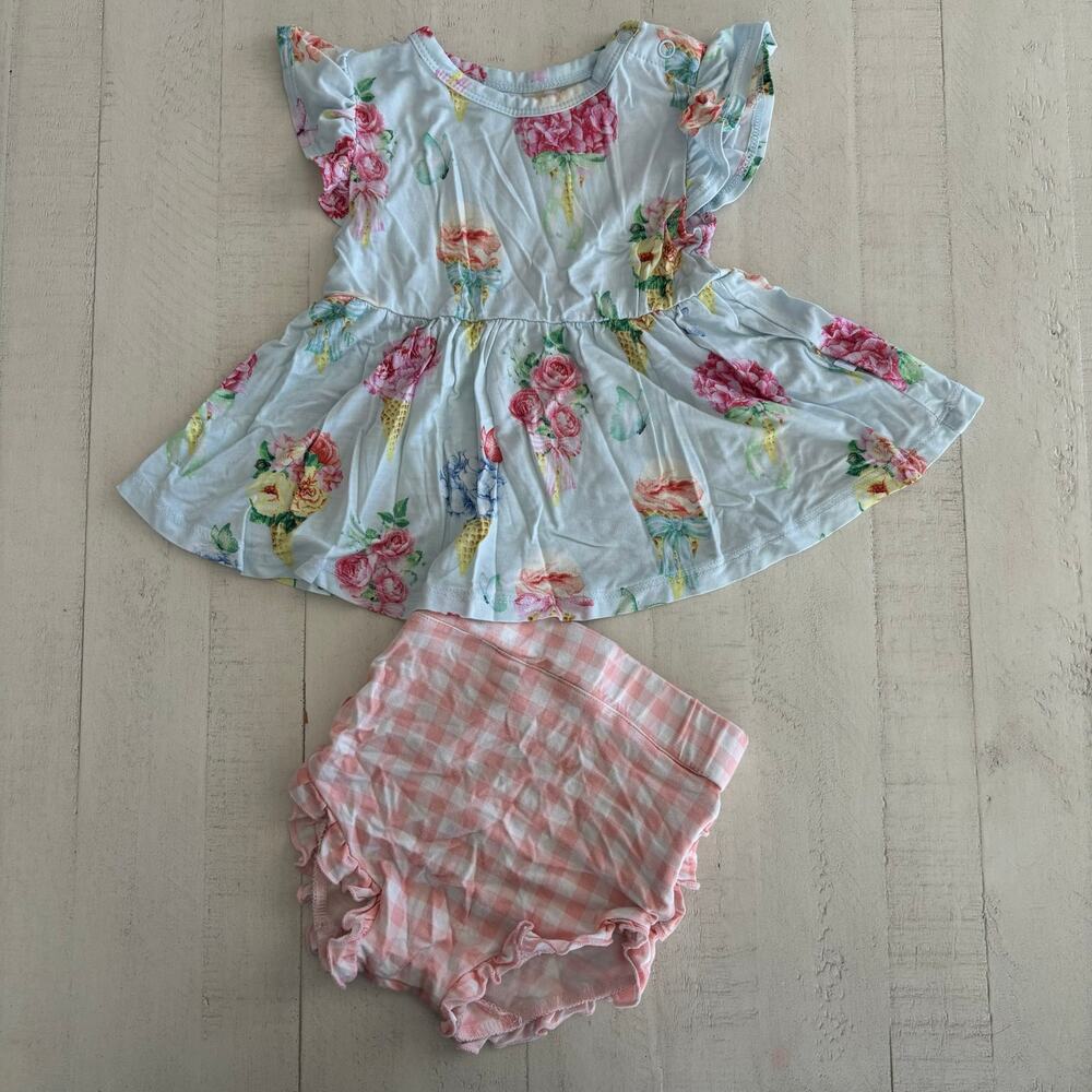 Posh Peanut Camille Ruffled Capsleeve Basic Peplum Top
& Bloomer Set 6-12 months